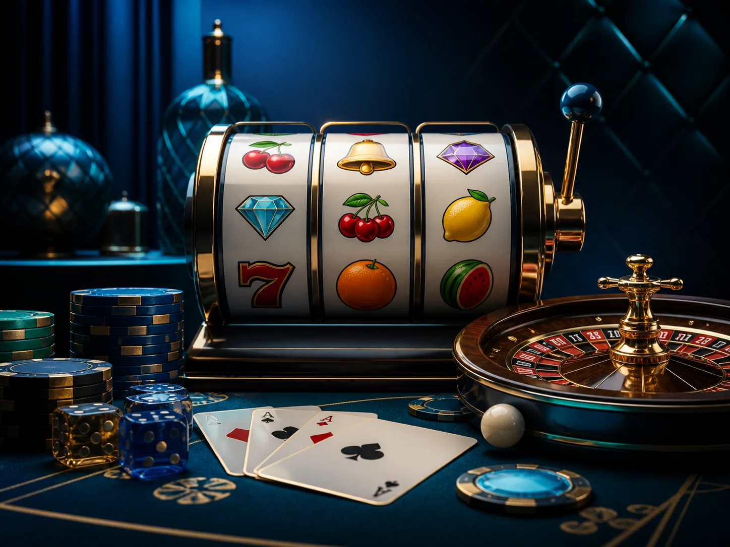 Slot, roleta, dados e cartas representam categorias de cassino